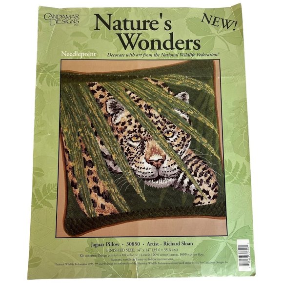 1995 Candamar Design Natures Wonder Jaguar Pillow Needlepoint Kit Richard Sloan - Picture 1 of 6